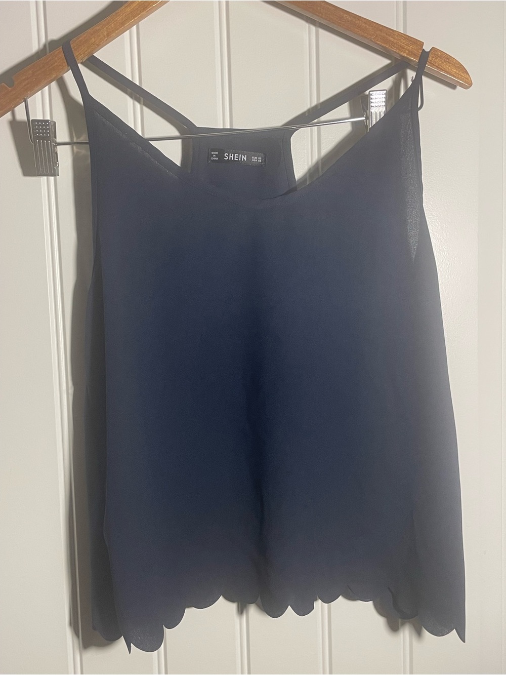 SHEIN Navy Blue Scalloped Hem Chiffon Cami Tank Top XS